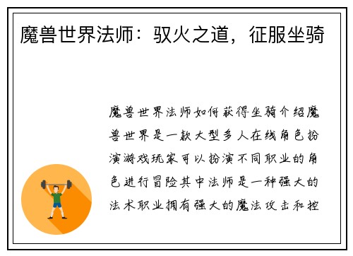 魔兽世界法师：驭火之道，征服坐骑